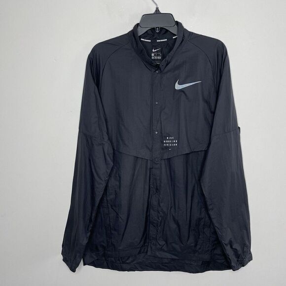 NIKE Mens Run Division Snap-Front Lightweight Jacket NEW $160 Nylon Black Sz L - Picture 3 of 16